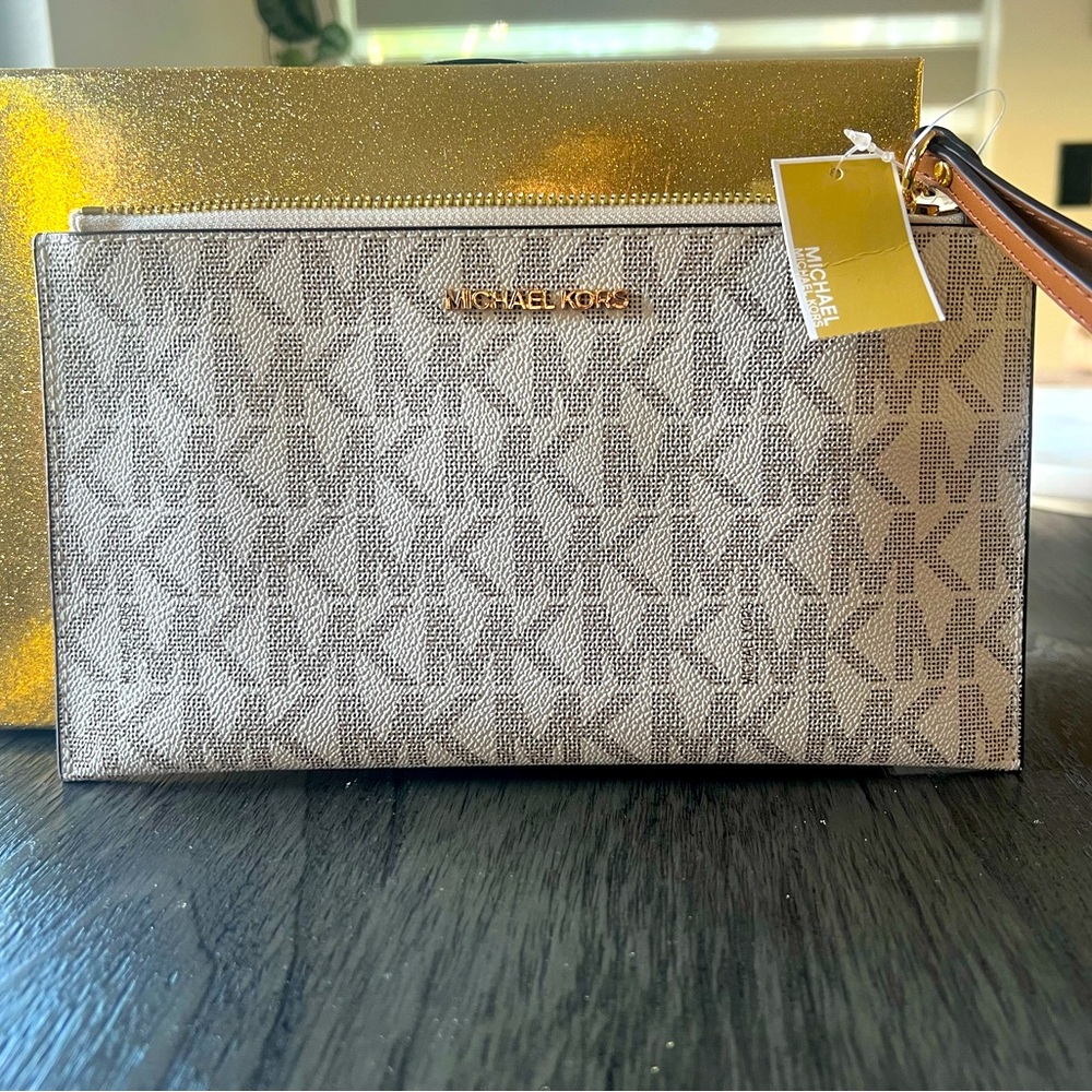 Michael Kors Cream Monogram Clutch
